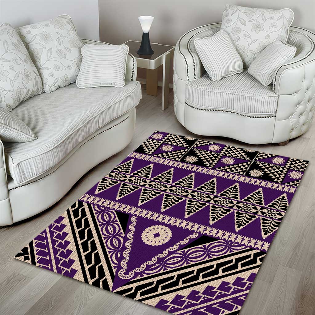 Vintage Bula Fiji Area Rug Purple Tapa Masi Motif