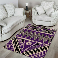 Vintage Bula Fiji Area Rug Purple Tapa Masi Motif