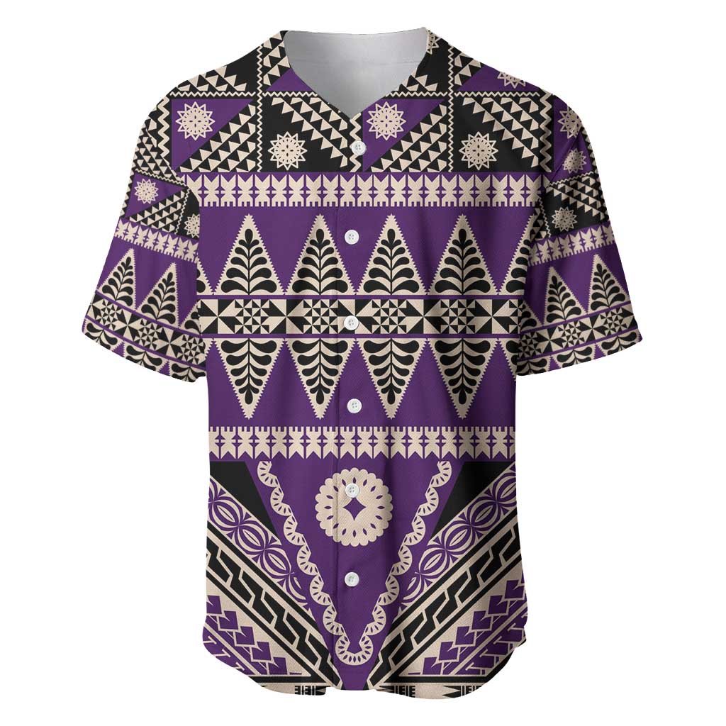 Vintage Bula Fiji Baseball Jersey Purple Tapa Masi Motif