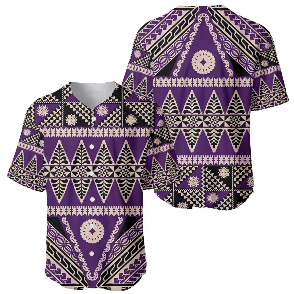 Vintage Bula Fiji Baseball Jersey Purple Tapa Masi Motif