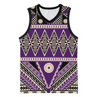 Vintage Bula Fiji Basketball Jersey Purple Tapa Masi Motif - Polynesian Pride
