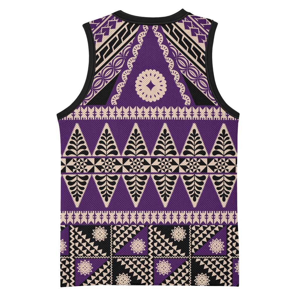 Vintage Bula Fiji Basketball Jersey Purple Tapa Masi Motif - Polynesian Pride