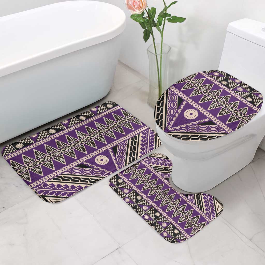 Vintage Bula Fiji Bathroom Set Purple Tapa Masi Motif - Polynesian Pride