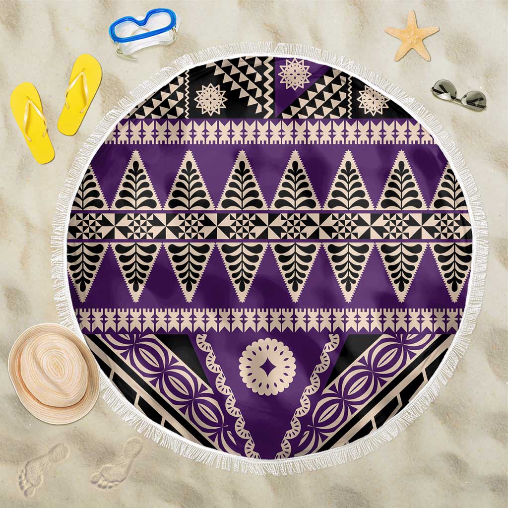 Vintage Bula Fiji Beach Blanket Purple Tapa Masi Motif