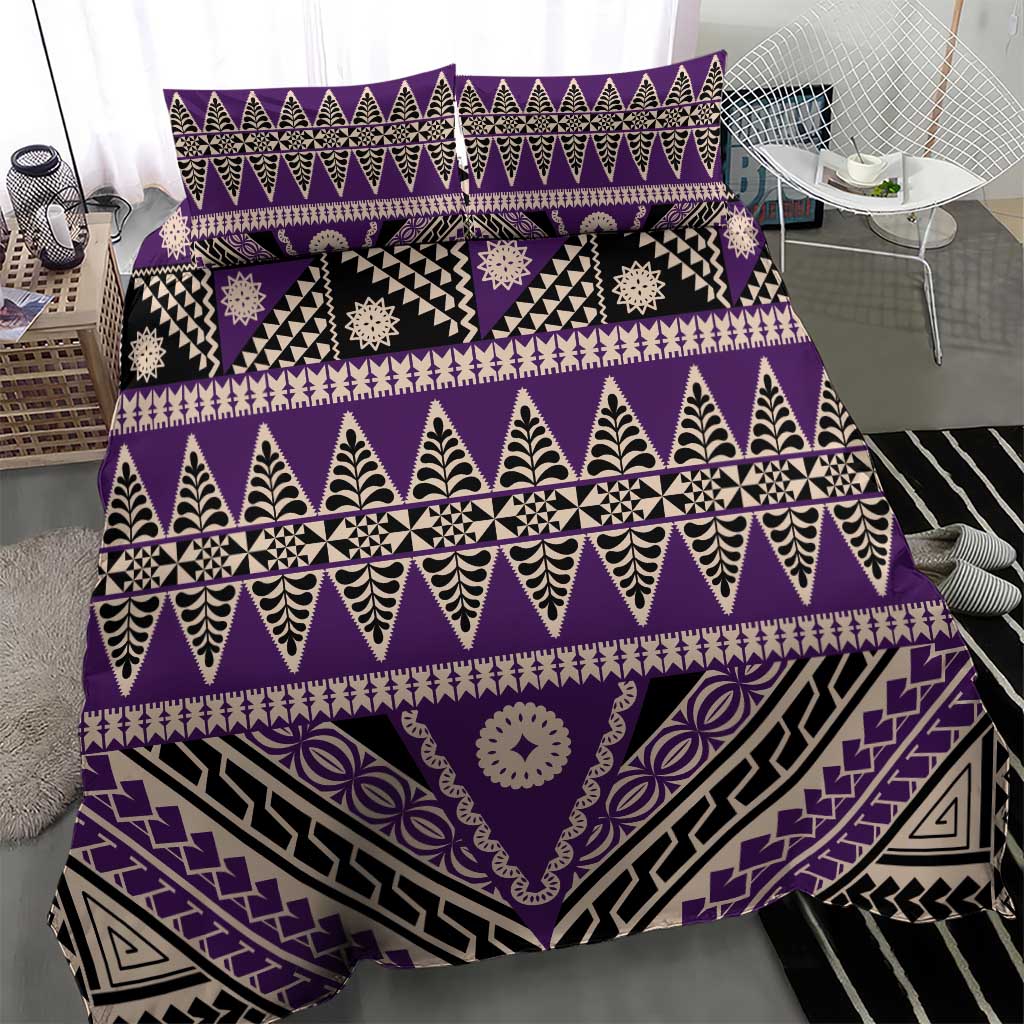 Vintage Bula Fiji Bedding Set Purple Tapa Masi Motif