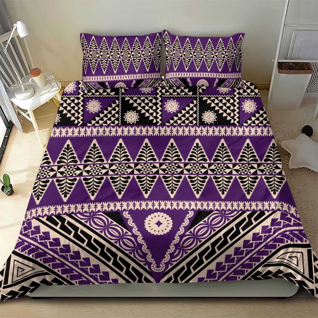 Vintage Bula Fiji Bedding Set Purple Tapa Masi Motif