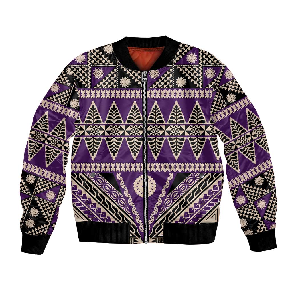 Vintage Bula Fiji Bomber Jacket Purple Tapa Masi Motif
