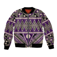 Vintage Bula Fiji Bomber Jacket Purple Tapa Masi Motif