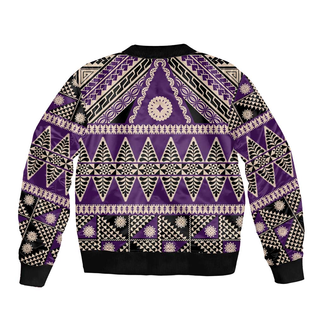 Vintage Bula Fiji Bomber Jacket Purple Tapa Masi Motif