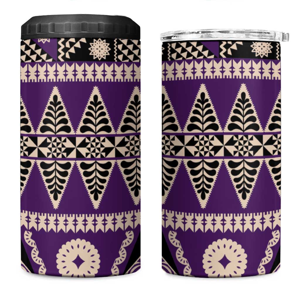 Vintage Bula Fiji 4 in 1 Can Cooler Tumbler Purple Tapa Masi Motif LT9 One Size: 16 oz Purple - Polynesian Pride