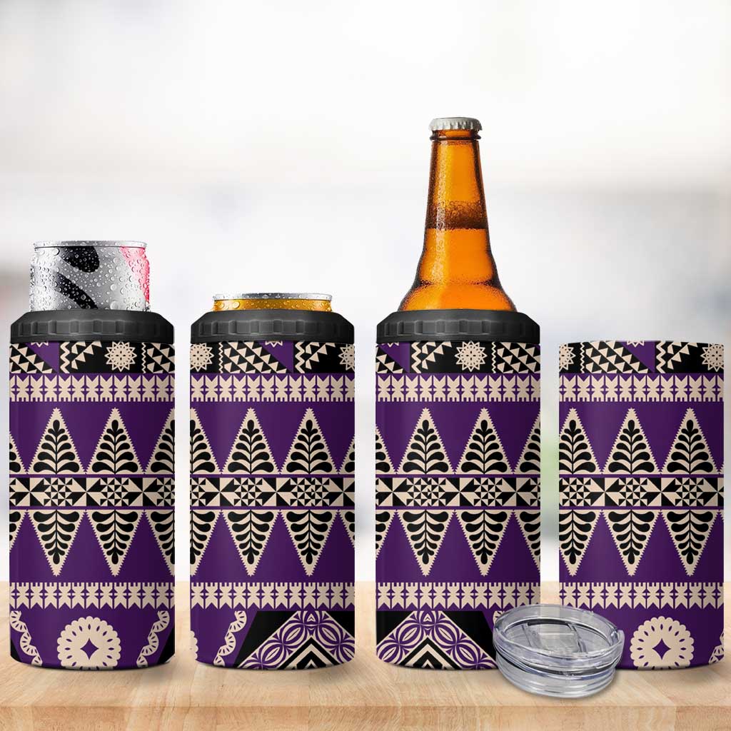 Vintage Bula Fiji 4 in 1 Can Cooler Tumbler Purple Tapa Masi Motif LT9 - Polynesian Pride