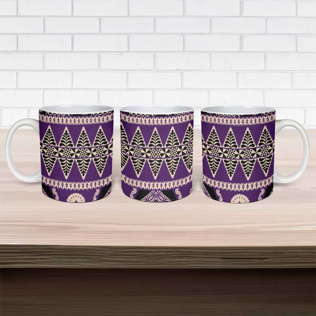 Vintage Bula Fiji Ceramic Mug Purple Tapa Masi Motif - Polynesian Pride
