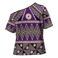 Vintage Bula Fiji Cross Shoulder Shirt Purple Tapa Masi Motif - Polynesian Pride