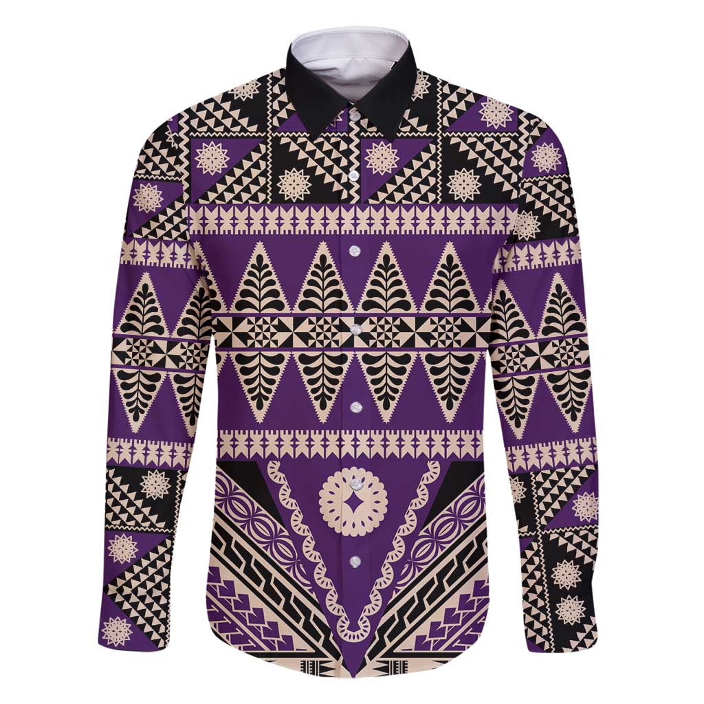 Vintage Bula Fiji Family Matching Mermaid Dress and Hawaiian Shirt Purple Tapa Masi Motif