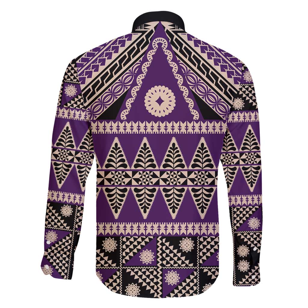 Vintage Bula Fiji Family Matching Mermaid Dress and Hawaiian Shirt Purple Tapa Masi Motif