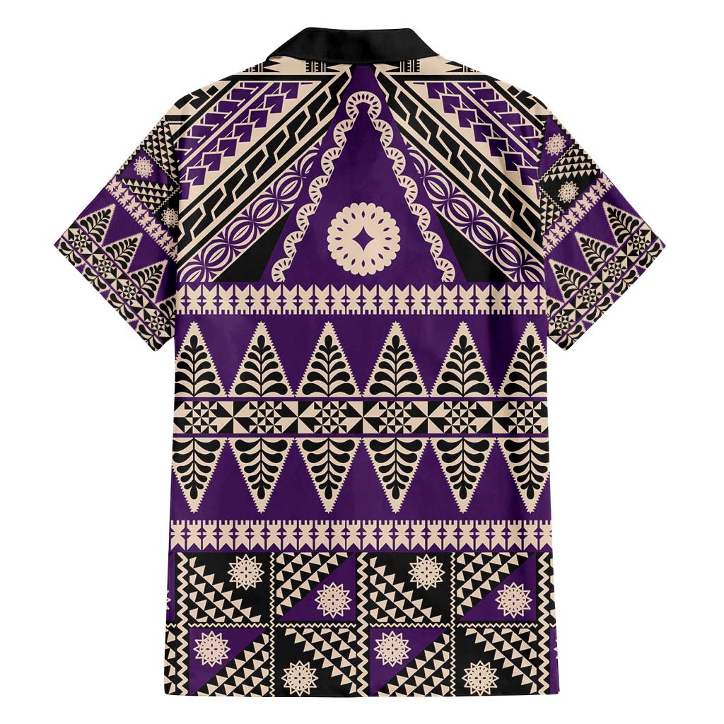 Vintage Bula Fiji Family Matching Off Shoulder Short Dress and Hawaiian Shirt Purple Tapa Masi Motif