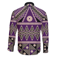 Vintage Bula Fiji Family Matching Off Shoulder Short Dress and Hawaiian Shirt Purple Tapa Masi Motif