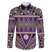 Vintage Bula Fiji Family Matching Puletasi and Hawaiian Shirt Purple Tapa Masi Motif