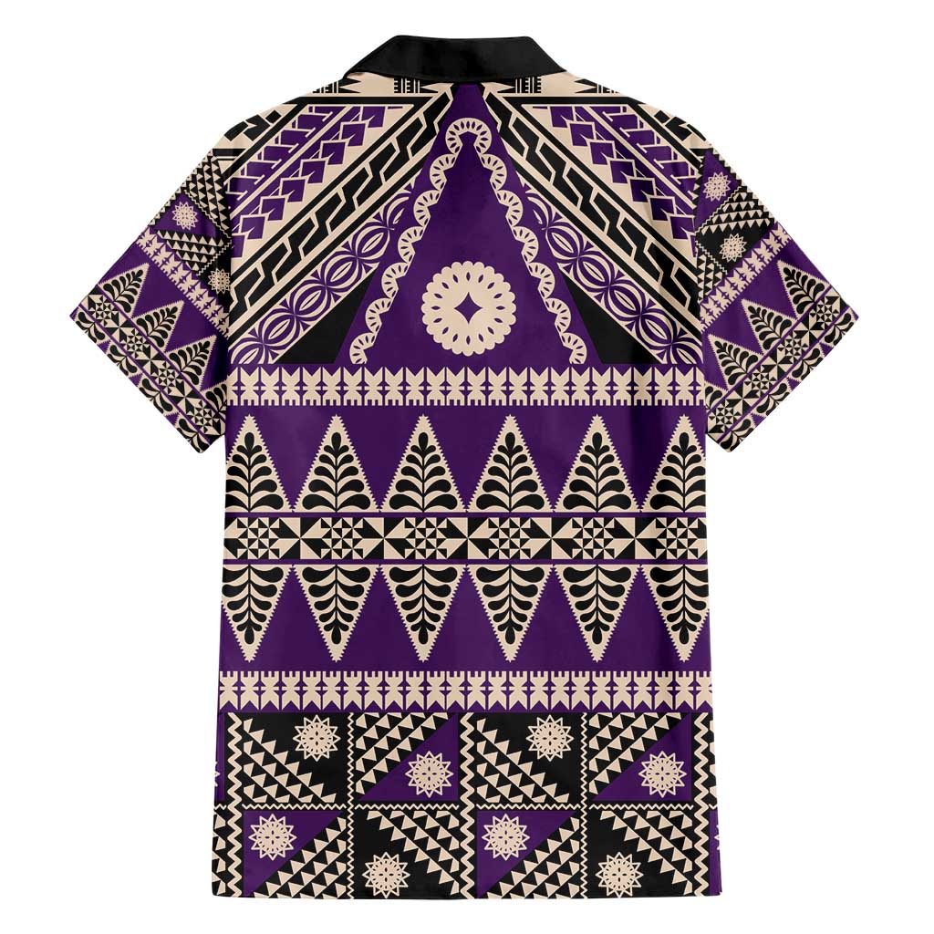 Vintage Bula Fiji Family Matching Short Sleeve Bodycon Dress and Hawaiian Shirt Purple Tapa Masi Motif
