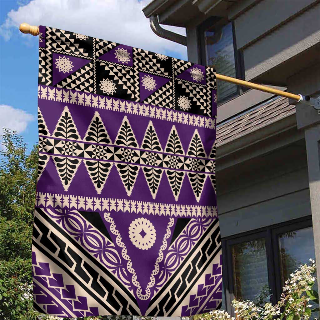 Vintage Bula Fiji Garden Flag Purple Tapa Masi Motif