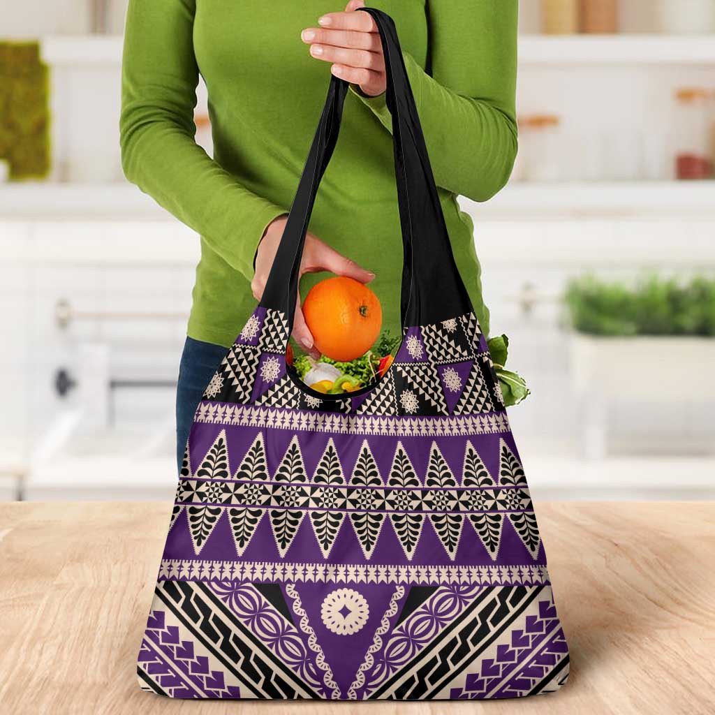 Vintage Bula Fiji Grocery Bag Purple Tapa Masi Motif