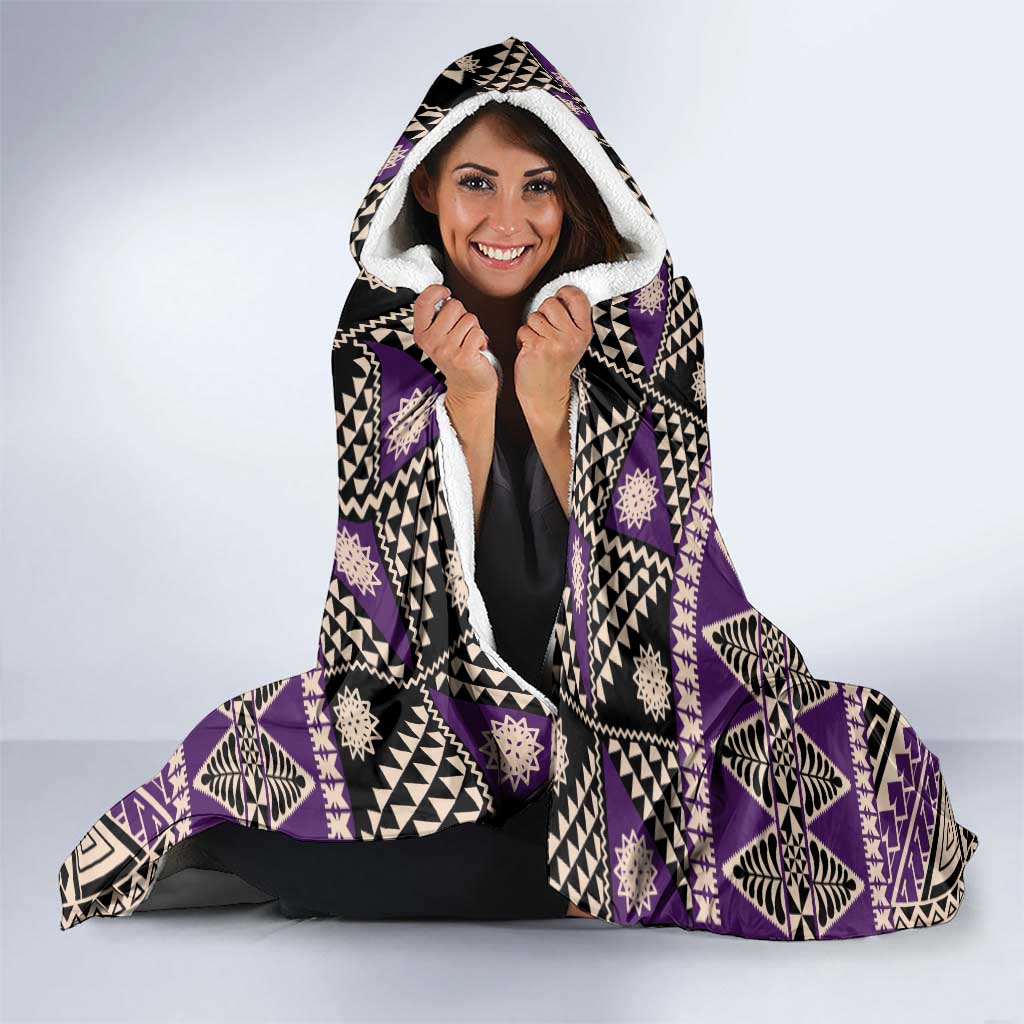 Vintage Bula Fiji Hooded Blanket Purple Tapa Masi Motif