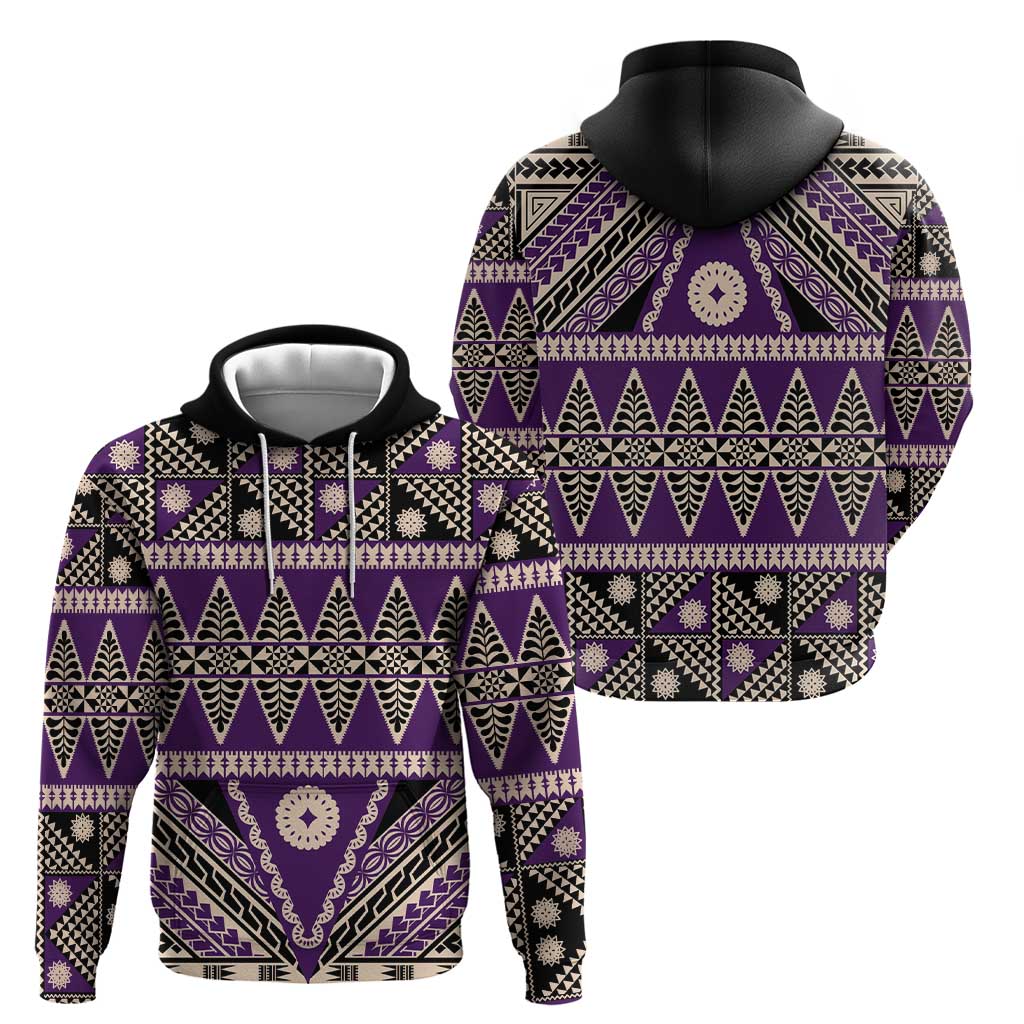 Vintage Bula Fiji Hoodie Purple Tapa Masi Motif LT9 - Polynesian Pride