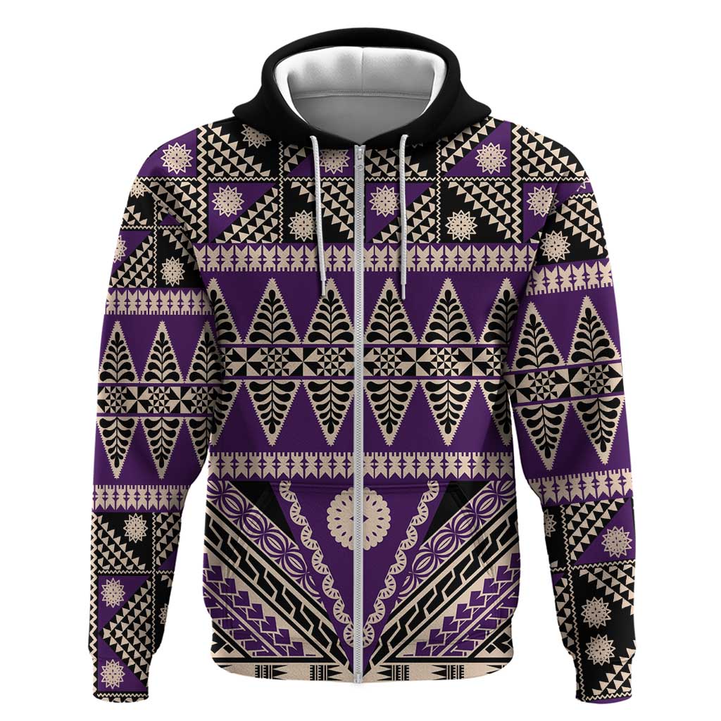Vintage Bula Fiji Hoodie Purple Tapa Masi Motif LT9 Zip Hoodie Purple - Polynesian Pride