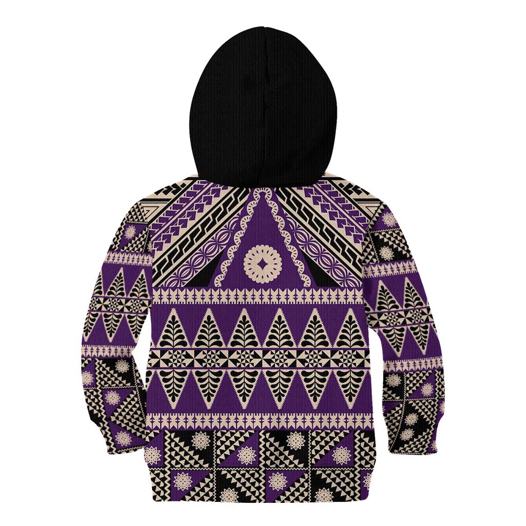 Vintage Bula Fiji Kid Hoodie Purple Tapa Masi Motif