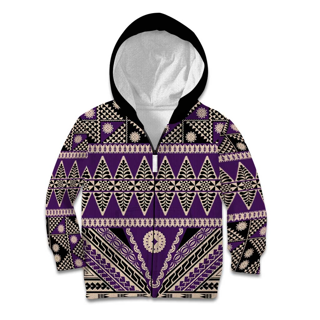 Vintage Bula Fiji Kid Hoodie Purple Tapa Masi Motif