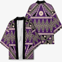 Vintage Bula Fiji Kimono Purple Tapa Masi Motif - Polynesian Pride