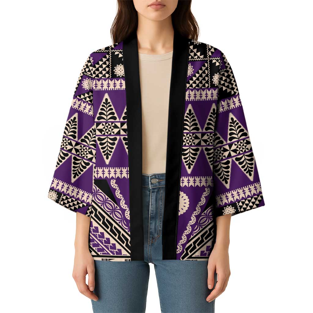 Vintage Bula Fiji Kimono Purple Tapa Masi Motif - Polynesian Pride