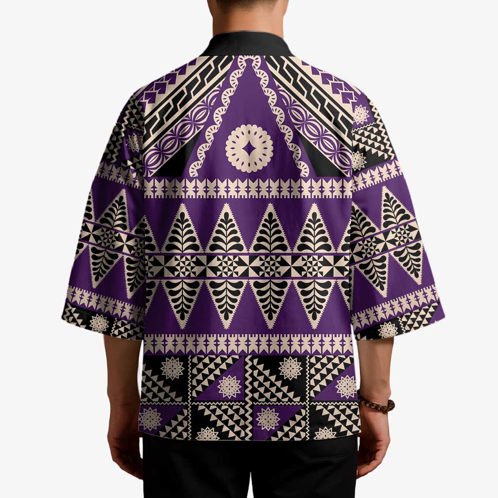 Vintage Bula Fiji Kimono Purple Tapa Masi Motif - Polynesian Pride