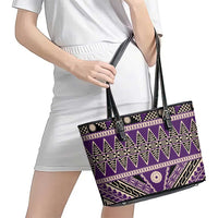 Vintage Bula Fiji Leather Tote Bag Purple Tapa Masi Motif