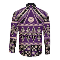 Vintage Bula Fiji Long Sleeve Button Shirt Purple Tapa Masi Motif