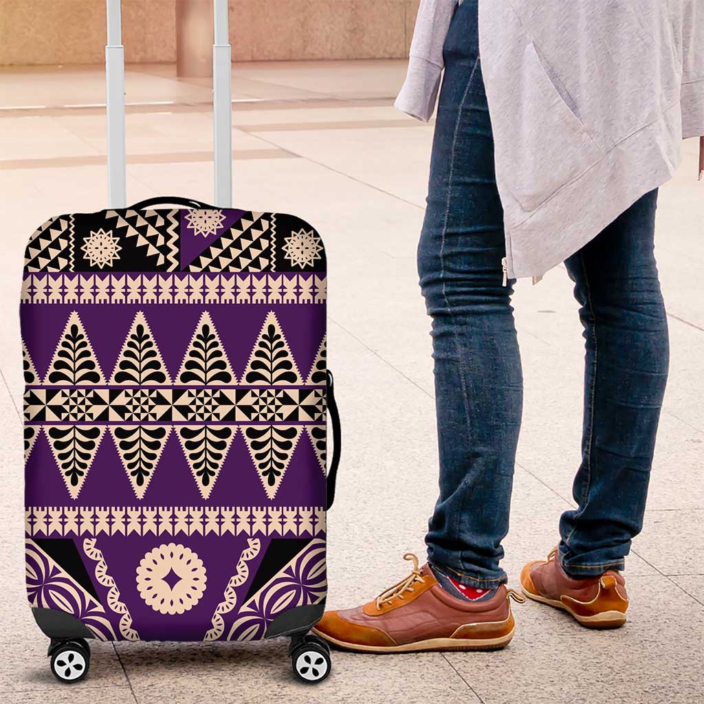 Vintage Bula Fiji Luggage Cover Purple Tapa Masi Motif