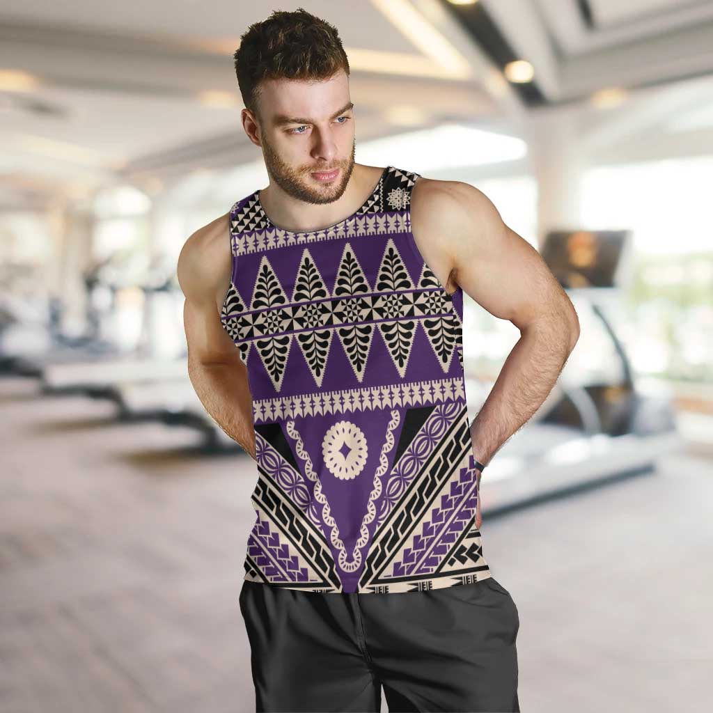 Vintage Bula Fiji Men Tank Top Purple Tapa Masi Motif