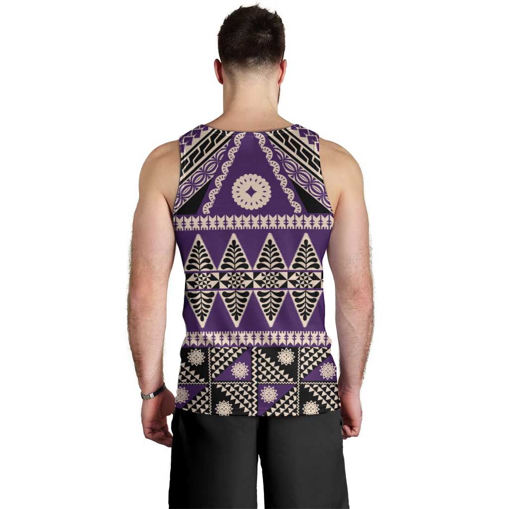 Vintage Bula Fiji Men Tank Top Purple Tapa Masi Motif