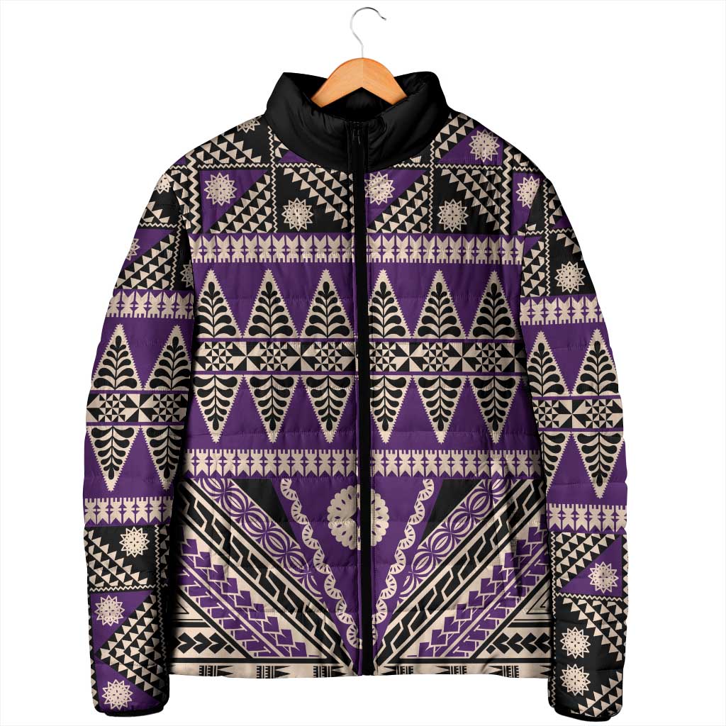 Vintage Bula Fiji Padded Jacket Purple Tapa Masi Motif - Polynesian Pride