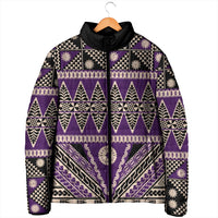 Vintage Bula Fiji Padded Jacket Purple Tapa Masi Motif - Polynesian Pride