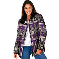 Vintage Bula Fiji Padded Jacket Purple Tapa Masi Motif - Polynesian Pride