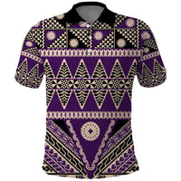 Vintage Bula Fiji Polo Shirt Purple Tapa Masi Motif