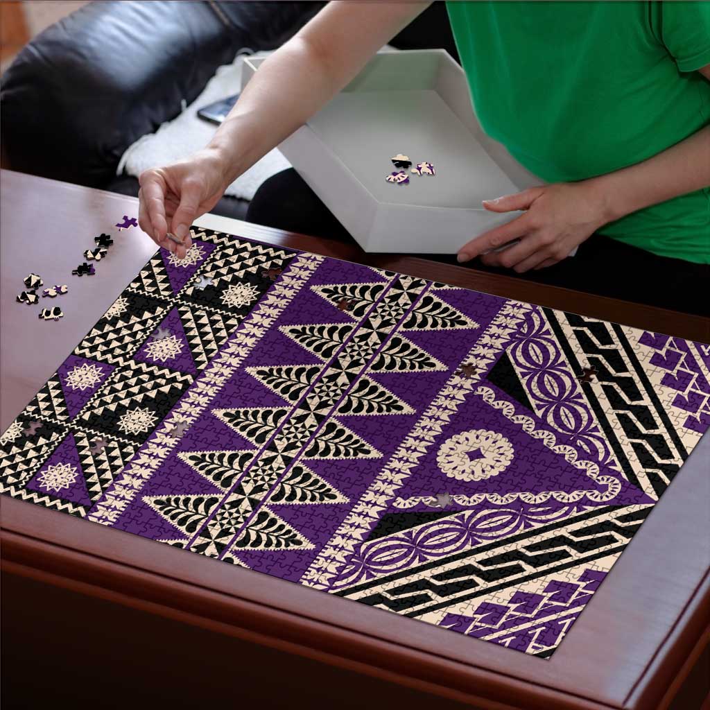 Vintage Bula Fiji Puzzle Purple Tapa Masi Motif - Polynesian Pride