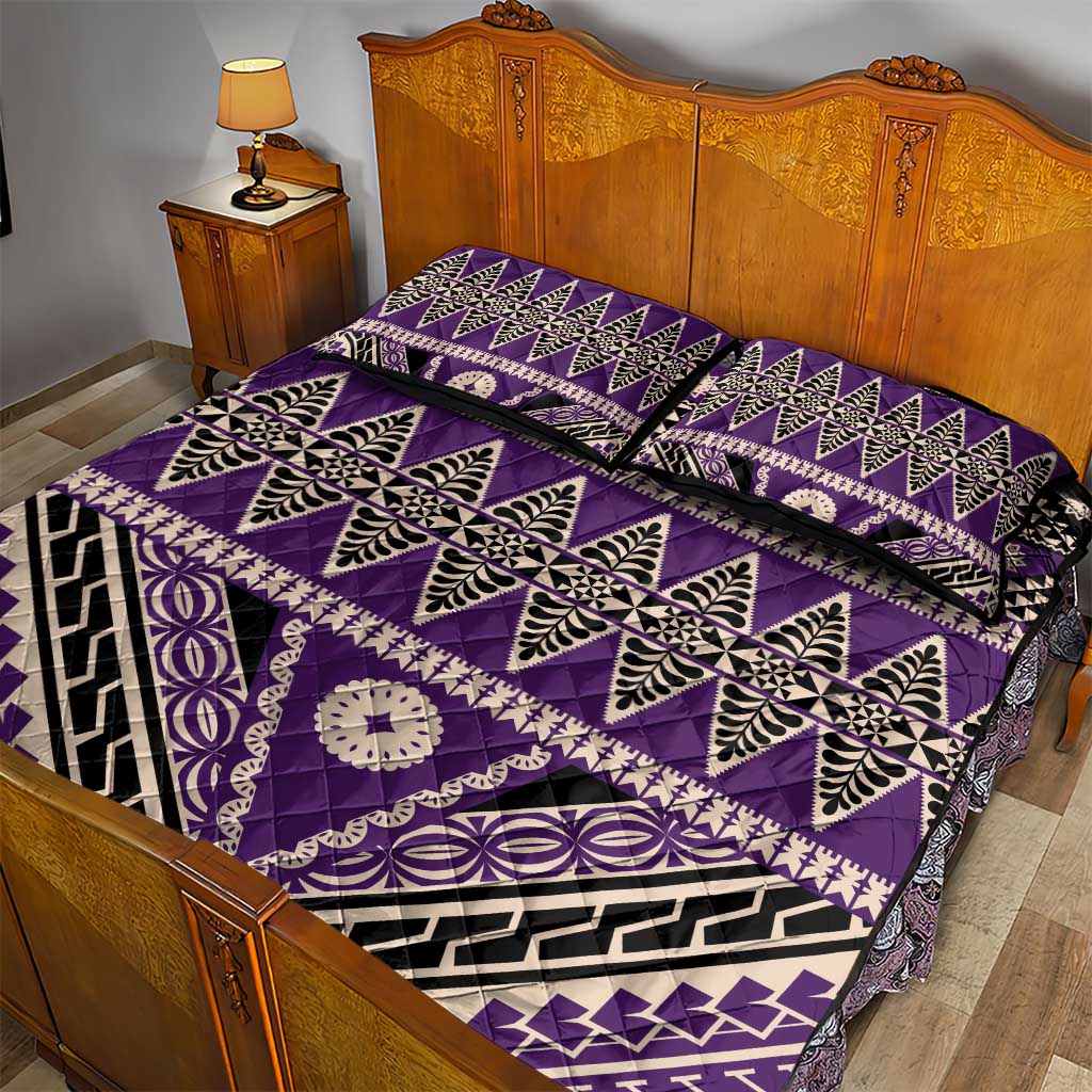 Vintage Bula Fiji Quilt Bed Set Purple Tapa Masi Motif