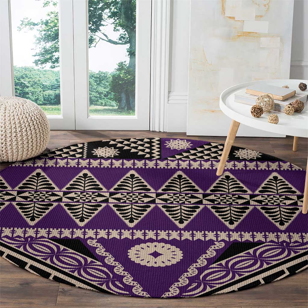 Vintage Bula Fiji Round Carpet Purple Tapa Masi Motif