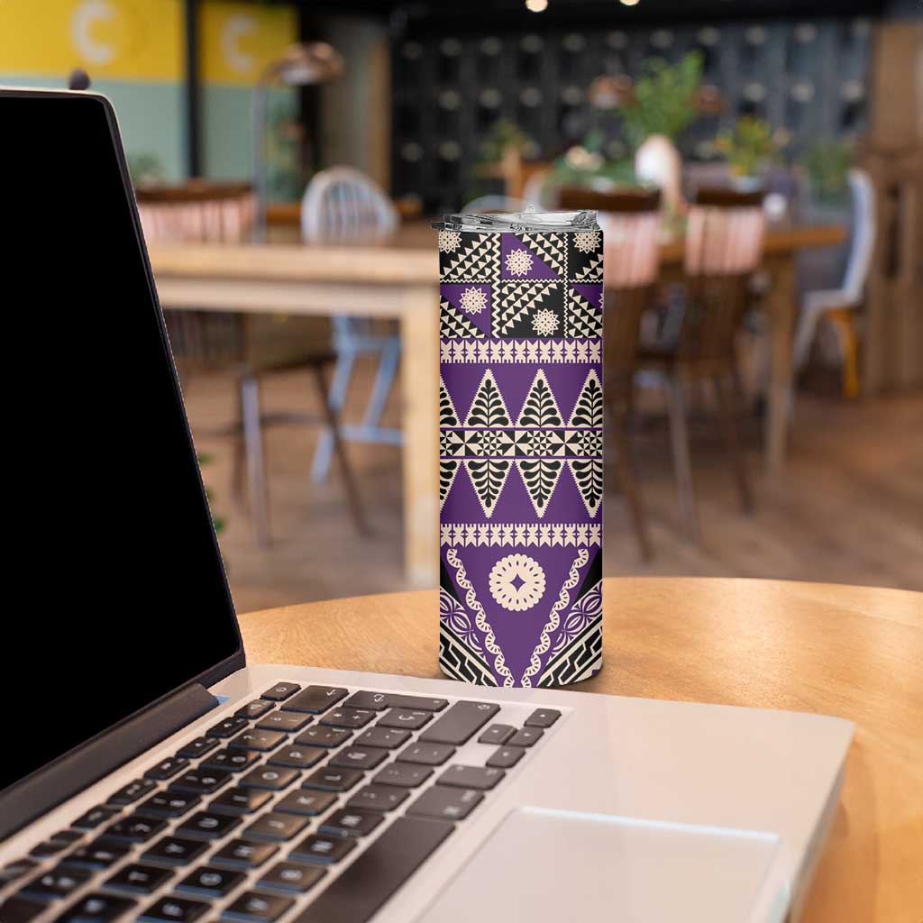 Vintage Bula Fiji Skinny Tumbler Purple Tapa Masi Motif