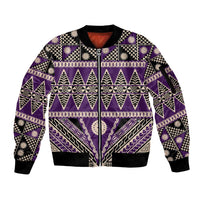 Vintage Bula Fiji Sleeve Zip Bomber Jacket Purple Tapa Masi Motif
