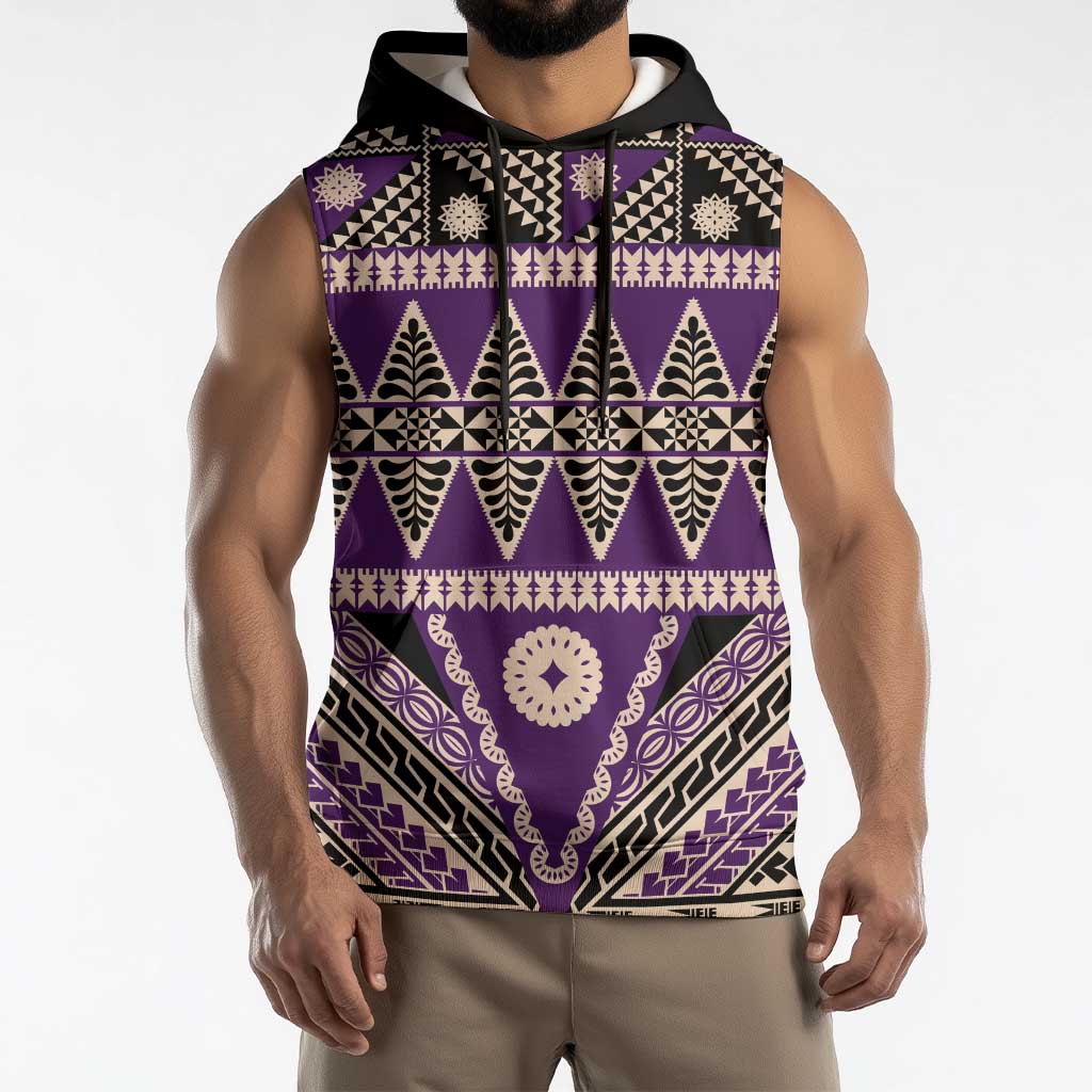 Vintage Bula Fiji Sleeveless Hoodie Purple Tapa Masi Motif LT9 - Polynesian Pride