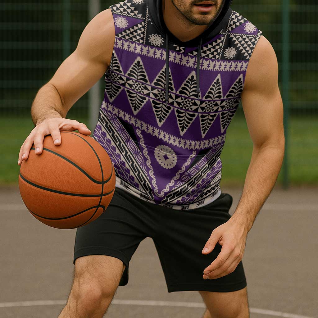 Vintage Bula Fiji Sleeveless Hoodie Purple Tapa Masi Motif LT9 - Polynesian Pride