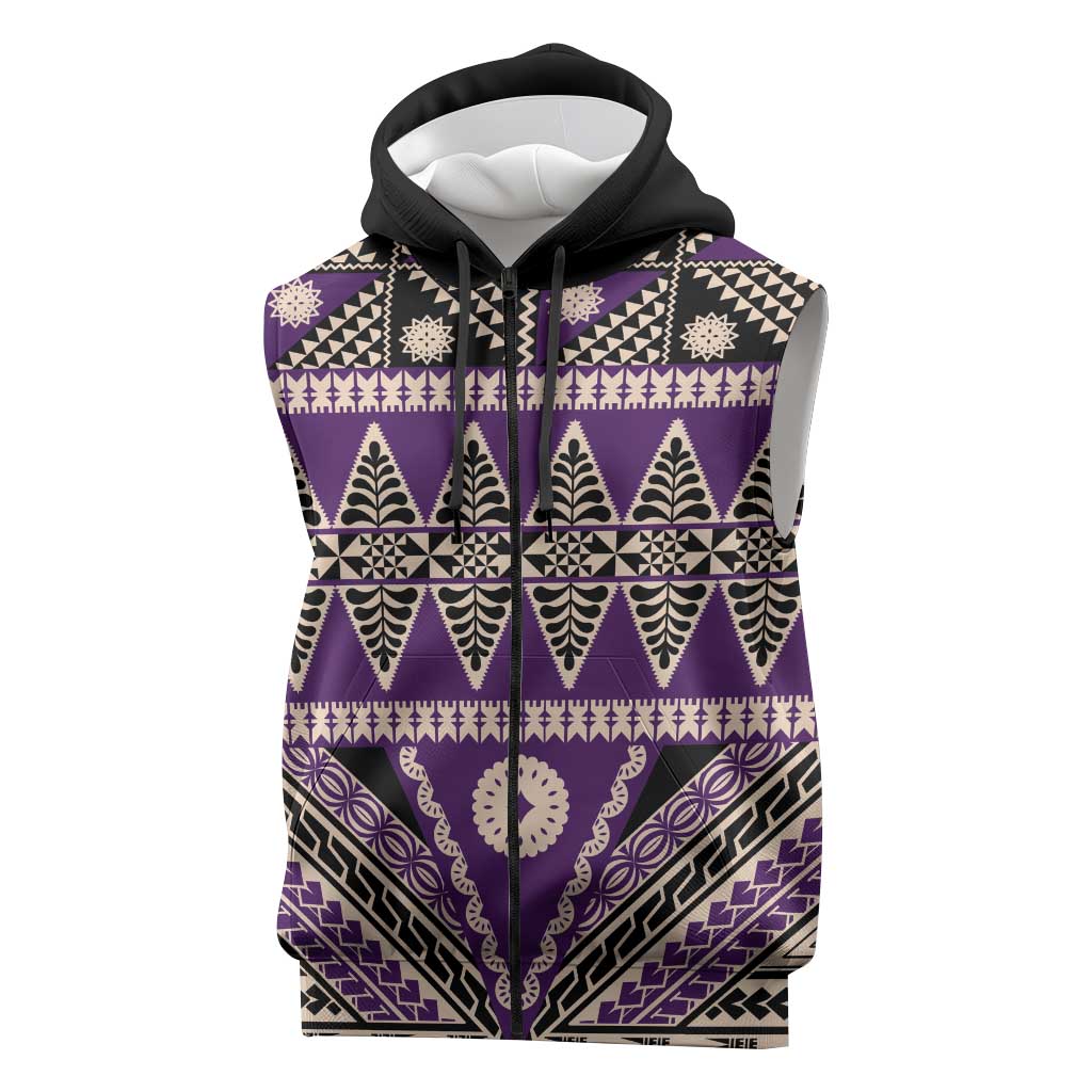 Vintage Bula Fiji Sleeveless Zip Hoodie Purple Tapa Masi Motif LT9 Purple - Polynesian Pride